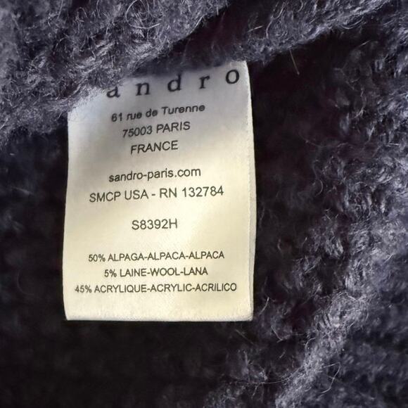 Sandro Alpaca Wool Cable Knit Sweater Navy Blue sz 3 US L - Picture 5 of 8
